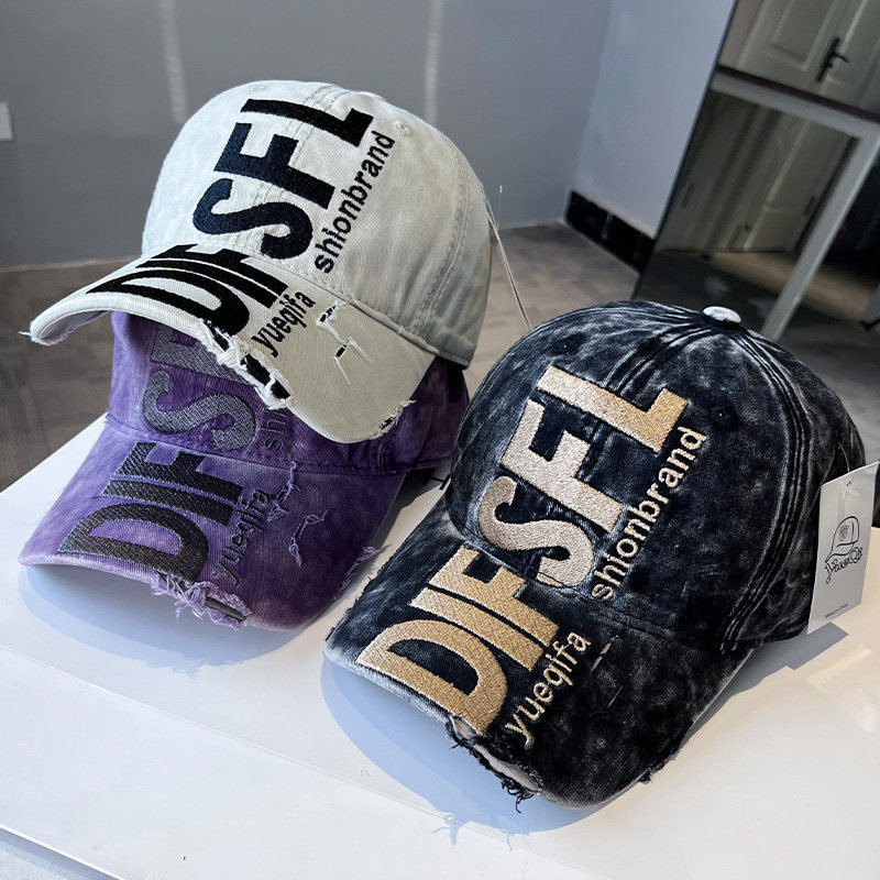 American-Style Trendy Brand Personalized Large Letter Embroidery Soft-Top Baseball Cap for Women, Fashionable Sunshade Distressed Duckbill Cap
