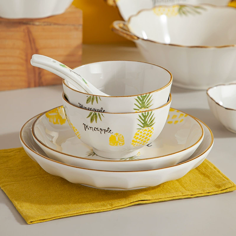 Керамическая посуда New Pineapple pattern, тарелки для ужина, миски, палочки и ложки, опции оптовые