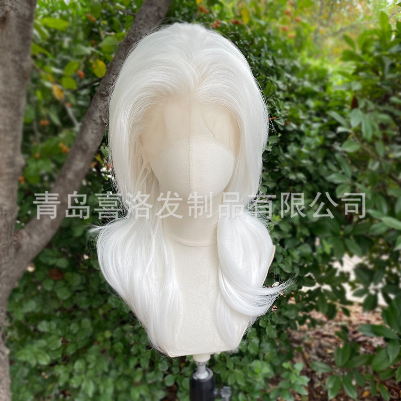 Amazon Pure White Three-Pointed Wolf Tail Wig Herring Head 13X4 Lace Hand Hook Universal Hair Embryo High Temperature Silk Headgear