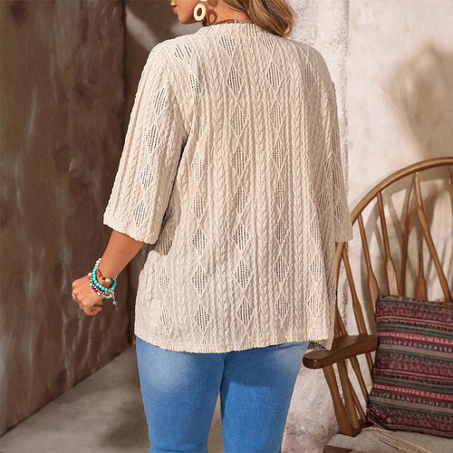 European and American Autumn Women's Hollow-out Cardigan Solid-color Top