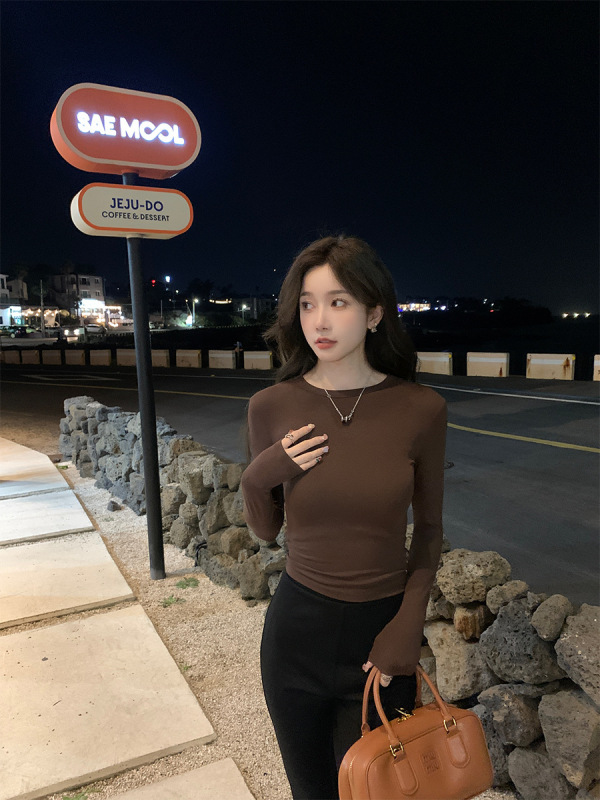 alex stevens 软糯弹力修身型打底衫女春秋圆领保暖衣T恤上衣|undefined