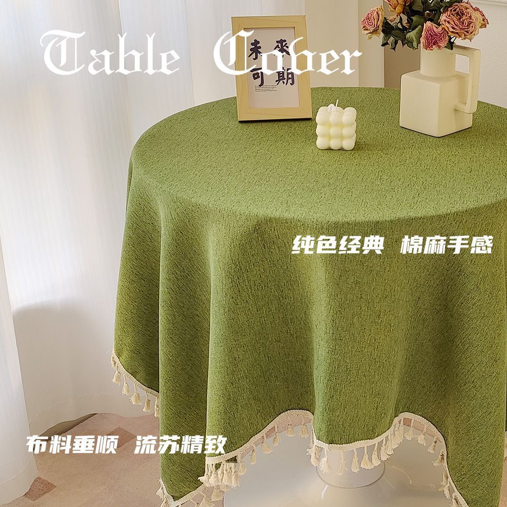 Scandinavian Style Cotton and Linen Style Tassel Square Table Round Table Dining Table Student Desk Popular American Retro Tablecloth Ins Style