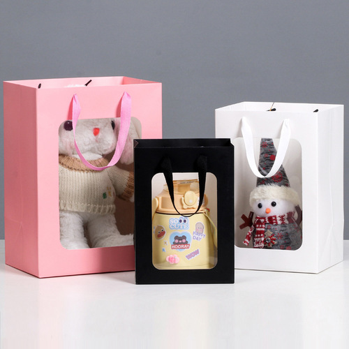 Transparent Window Gift Bag for Teacher's Day Promotional Paper Bag with Fresh Flowers Gift Bag Packaging, Handout Gift, Retail Display Handbag