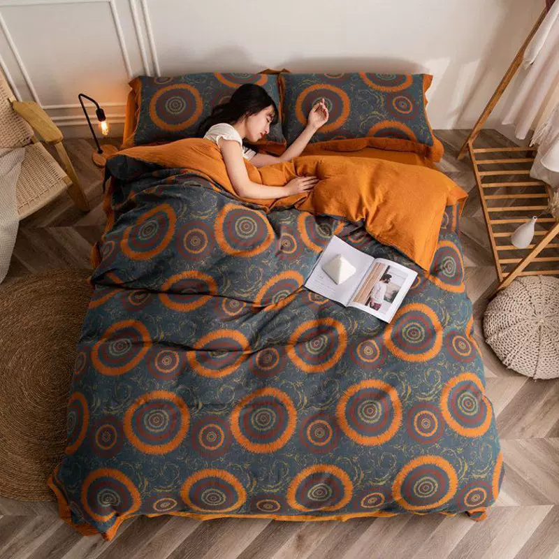 双层纱A类母婴级全棉四件套100纯棉纱亲肤柔软复古床单被套批发