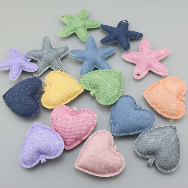 手工DIY牛仔布五角星爱心挂件钥匙扣箱包布艺充棉挂饰饰品配件