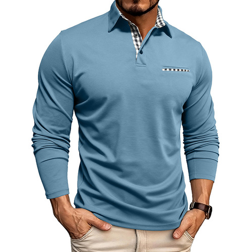 Autumn and winter new arrival European and American men's breathable, cool-feel polo shirt T-shirt, men's long-sleeved