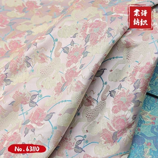 粉黑麒麟牡丹纹织金色织提花布 新中式连衣裙旗袍马甲外套马面裙