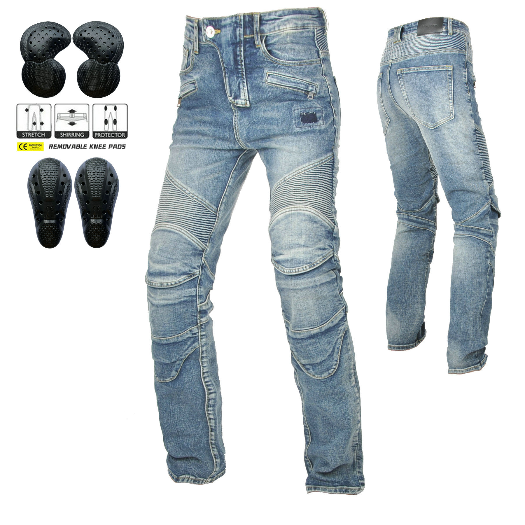 VOLERO motocicleta resistente a la caída de los pantalones de montar de la vendimia ocasional de los hombres lavados viejos pantalones vaqueros de la motocicleta azul gris