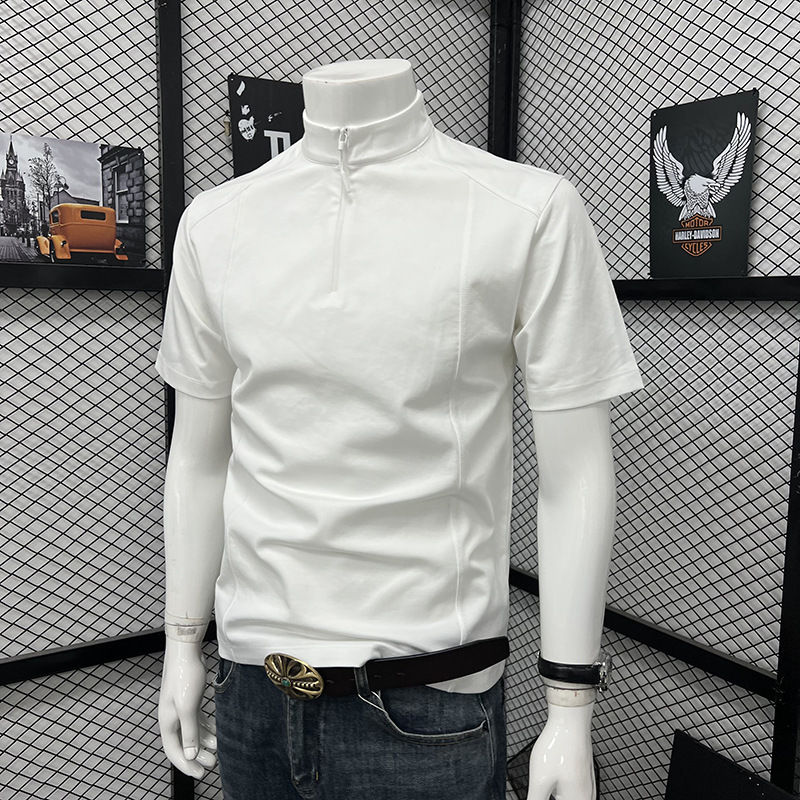 Men's Summer Sports T-Shirt Style High Neck Zipper Short Sleeve Fashionable Trendy Loose Top_viptrois.com