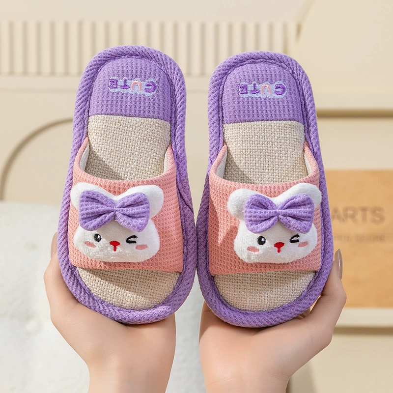 Детские льняные тапочки для дома, подходят для всех сезонов, для мальчиков и девочек, для малышей, весна и осень, нескользящие, из хлопка и льна, новая модель 2023 года.