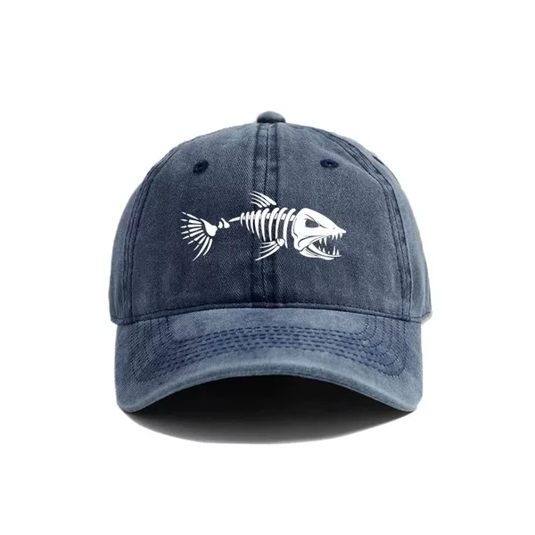 Baseball Cap with Fishbone Print, Vintage Washed Style, Outdoor Sports Casual Sun Hat