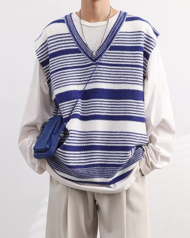 Chaleco de Punto con Cuello en V para Hombre de Poliéster, para Ocio