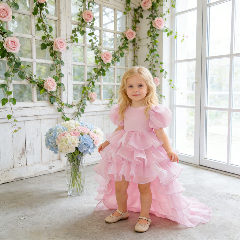 Vestido transfronterizo para niños, vestido de princesa, vestido de cola de moda, vestido de fiesta de niña de flores, vestido de lavado de un año para bebés