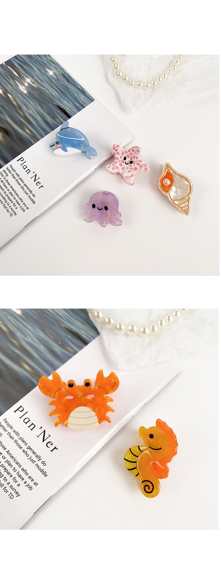 Pince à cheveux en forme de conque, petite et exquise, mignonne, marine, petite taille, acide acétique, dessin animé, dauphin, étoile de mer, pince à cheveux, frange latérale, pour femmes_voghion.com