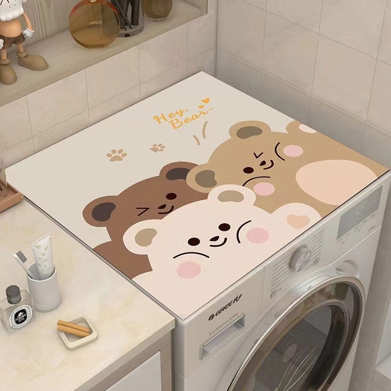 Cartoon drum washing machine mat sunscreen cover diatom mud refrigerator dust cover cloth towel waterproof bedside table mat