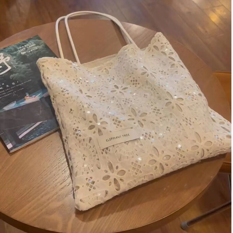 Star Shoulder Bag Pastoral Style Water Soluble Lace Summer Gentle Fairy Large Capacity Commuter Tote Bag Women's Trendy