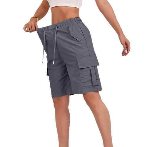 High-waist summer casual shorts pocket overalls button lace fashion trend