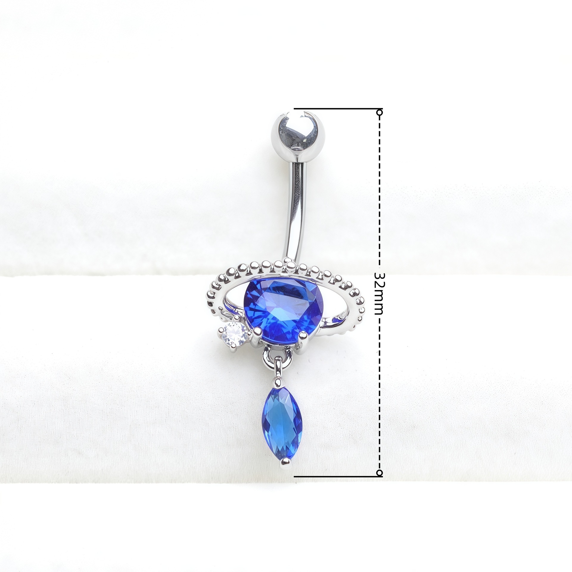 Stainless Steel Navel Ring With Natural Sapphire Pendant_voghion.com