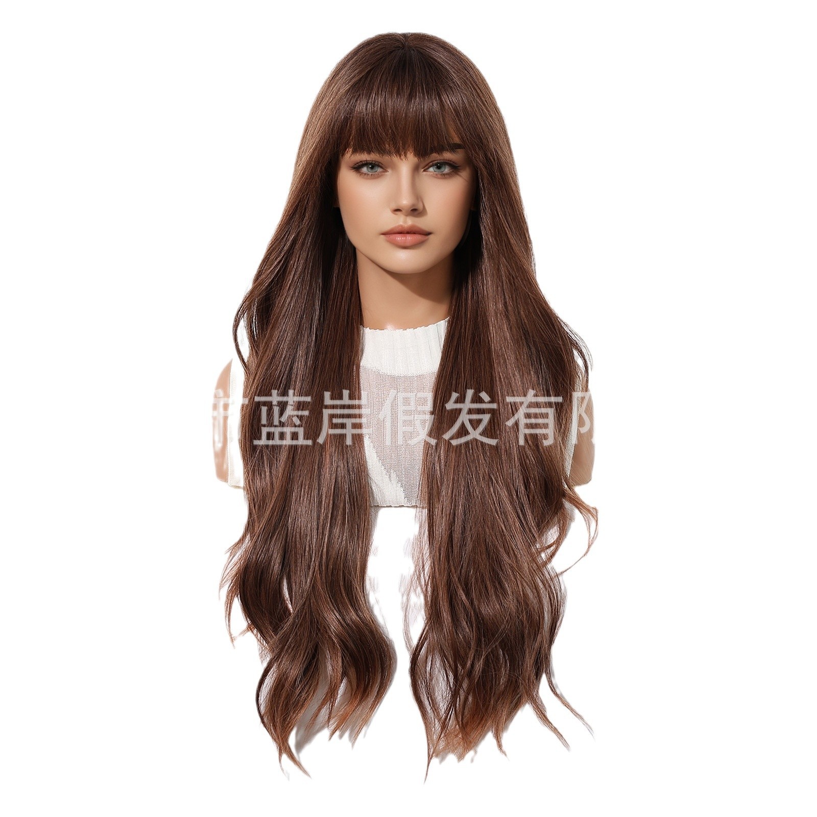 Peluca de fibra química transfronteriza con casco completo flequillo de aire femenino 30inch temperamento de onda grande rizado largo stock de fábrica