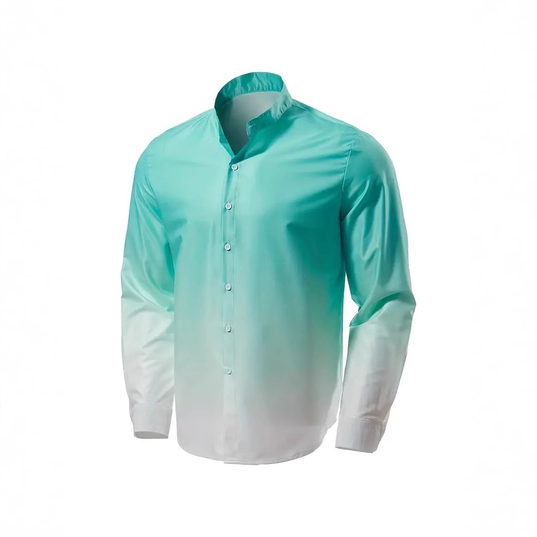 Camisa de manga larga con color degradado de estilo universitario de vitalidad juvenil, cómoda y transpirable, cuello alto que absorbe el sudor, top de un solo pecho MB29