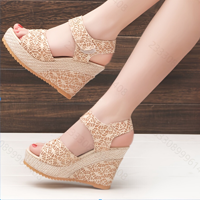 2025 Waterproof Snow Boots for Women with Wedge Heel, Platform Sole, Lace Fabric, Slip-On Sandals with Velcro, Thick-Soled Platform Shoes