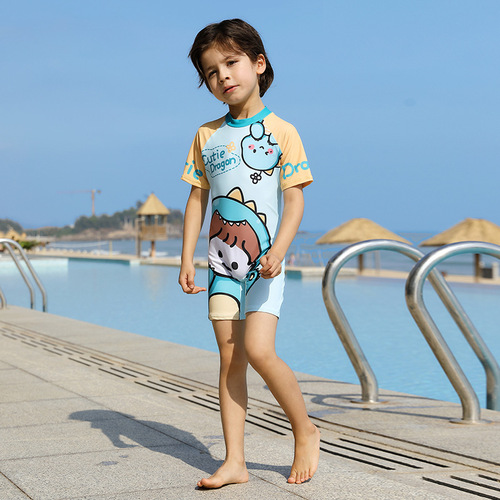 Children's swimwear for boys and girls, summer one-piece flat-bottom sun protection, for young children and middle children, 2024 new style swimwear for boys and girls