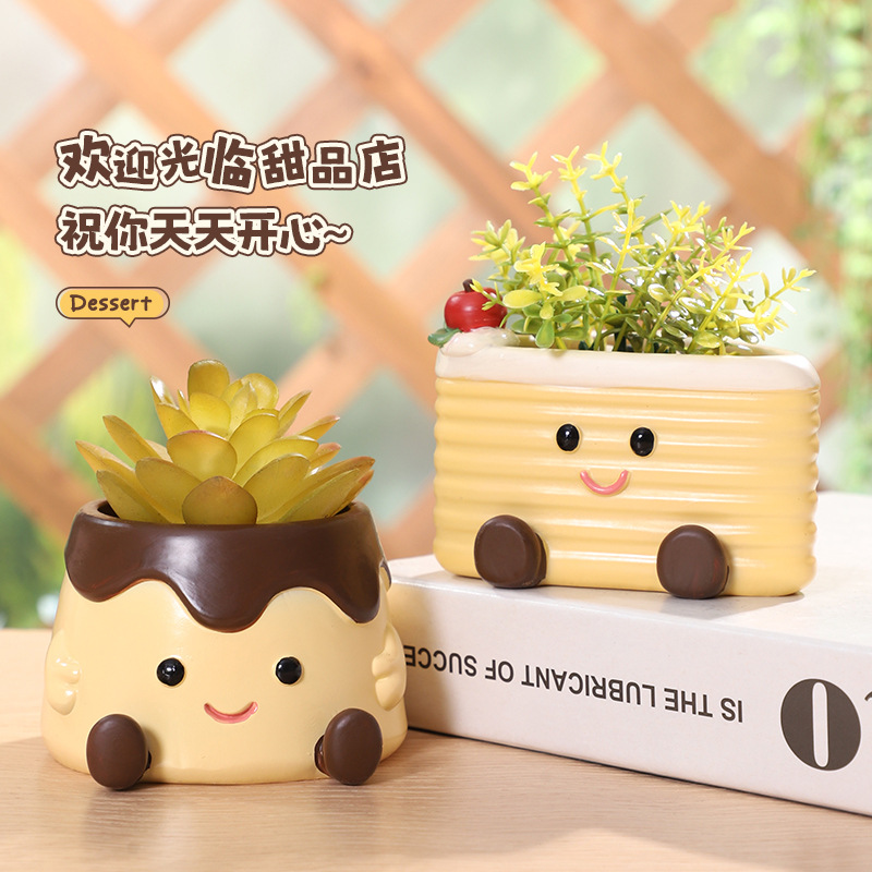 Chậu Cây Resin Chậu cây mọng nước hình bánh kem resin, chậu mini để bàn, trang trí cửa sổ sân vườn (RG-32)
