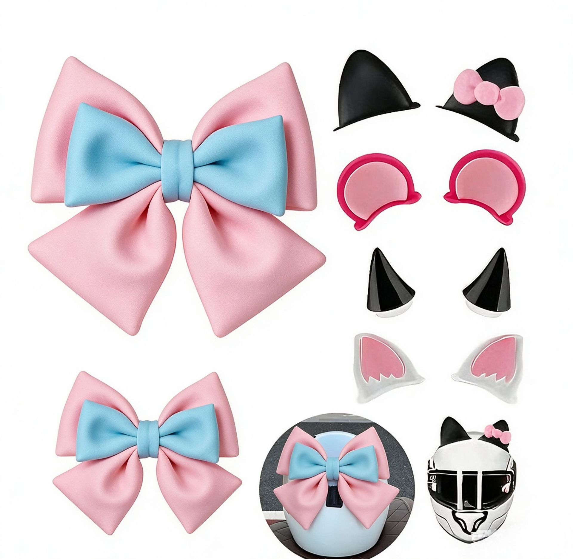 Bow Tie Electric Vehicle Motorcycle Decorative Helmet Accessories Rear Accessories Horn Cat Ears Devil Wings Set
