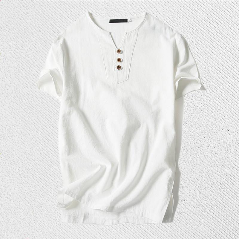 Linen Short-sleeved Men's Pullover T-shirt Summer V-neck Chinese Style Cotton Linen plus size Men's Short-sleeved Men's T-shirt Base Shirt Trendy