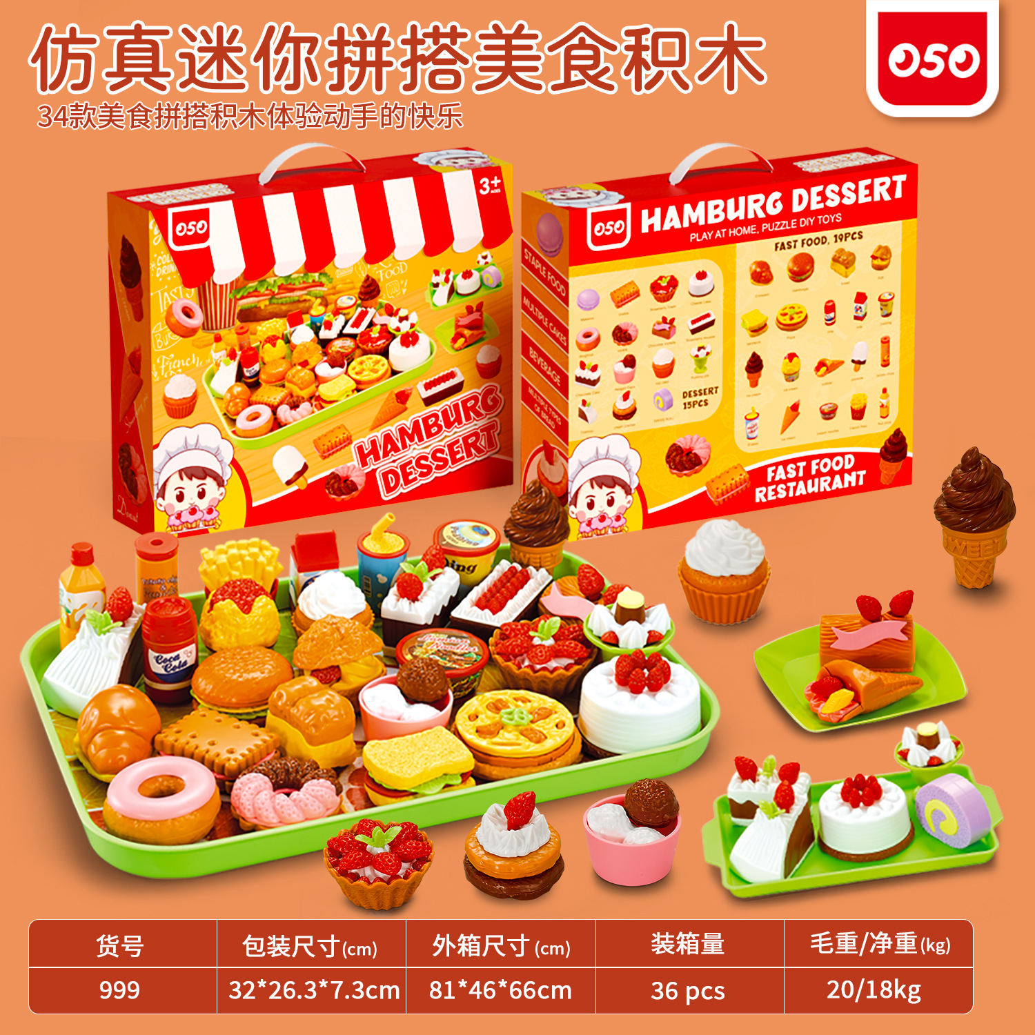 Paquete de modelo de juguete de comida rápida europea y americana