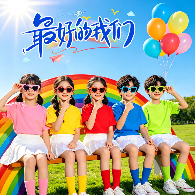 Children's Colorful T-Shirts, Class Uniforms, Elementary School Graduation Photos, Candy-Colored Performance Costumes, Kindergarten Parent-Child Sports Meeting Suits Children's Colorful T-Shirts, Class Uniforms, Elementary School Graduation Photos, Candy-Colored Performance Costumes, Kindergarten Parent-Child Sports Meeting Suits