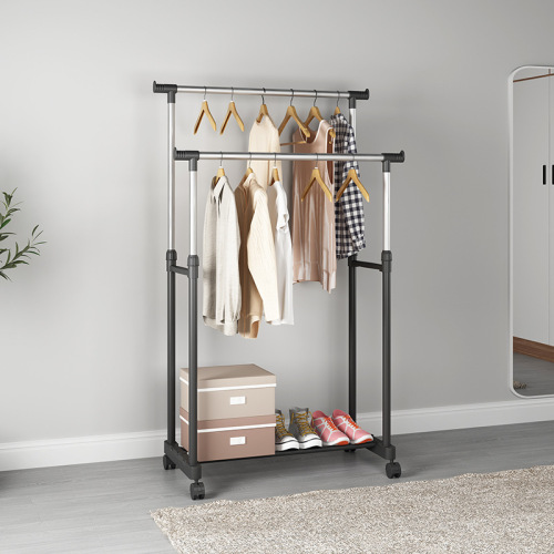 Clothes rack, coat rack, double-pole floor-standing telescopic clothes rack, balcony indoor mobile lift, simple and modern
