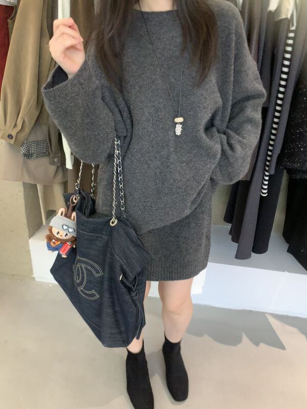 FOX ROOM 休闲简约毛衣+针织短裙2025秋季慵懒风套装W2454+W2455|undefined