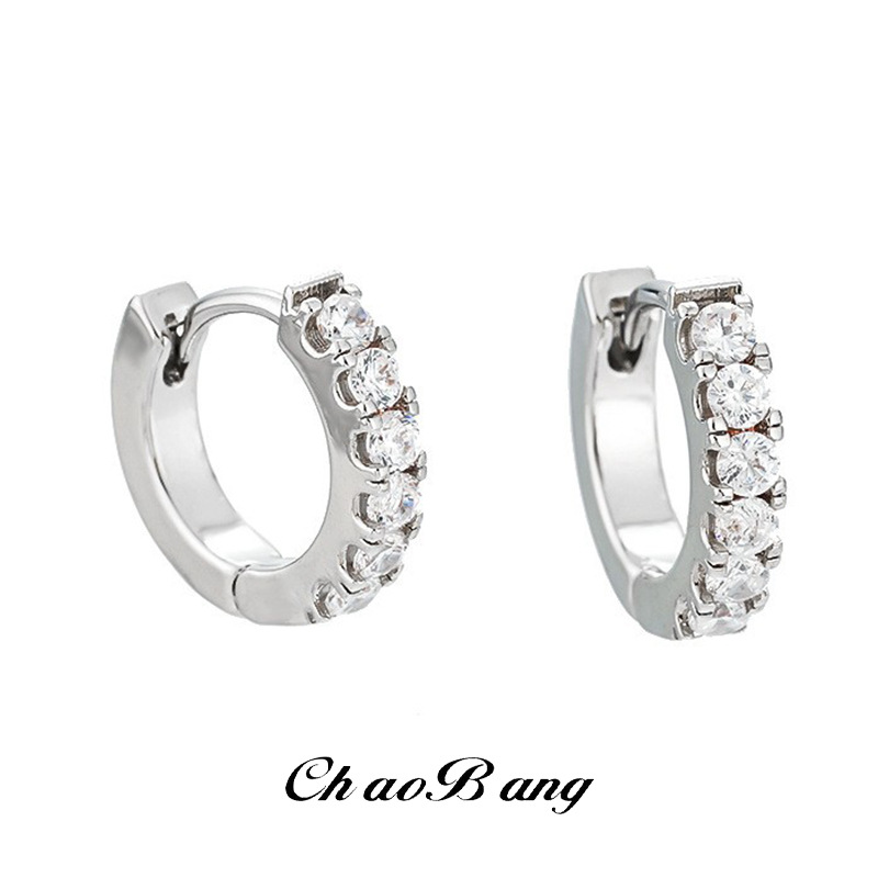 Cross-Border Diamond-Encrusted Earrings for Men, Light Luxury Design Ear Cuffs for Women, Versatile Fashion Trendy Earrings, Korean-Style Simple Jewelry