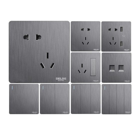 Delixi switch socket 822 brushed gray panel 86 type concealed large plate wire surface silver gray switch socket
