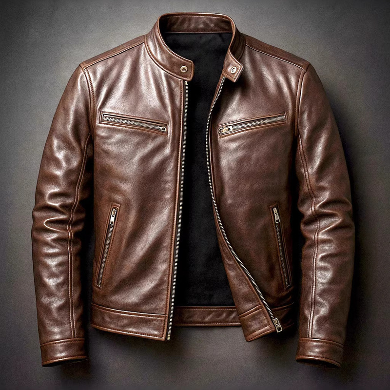 Cross-Border Motorcycle Pu Leather Jacket for Men, Stand Collar Leather Coat, Slim Fit Punk Pilot Jacket, European and American Foreign Trade Men's Clothing Wholesale Cross-Border Motorcycle Pu Leather Jacket for Men, Stand Collar Leather Coat, Slim Fit Punk Pilot Jacket, European and American Foreign Trade Men's Clothing Wholesale
