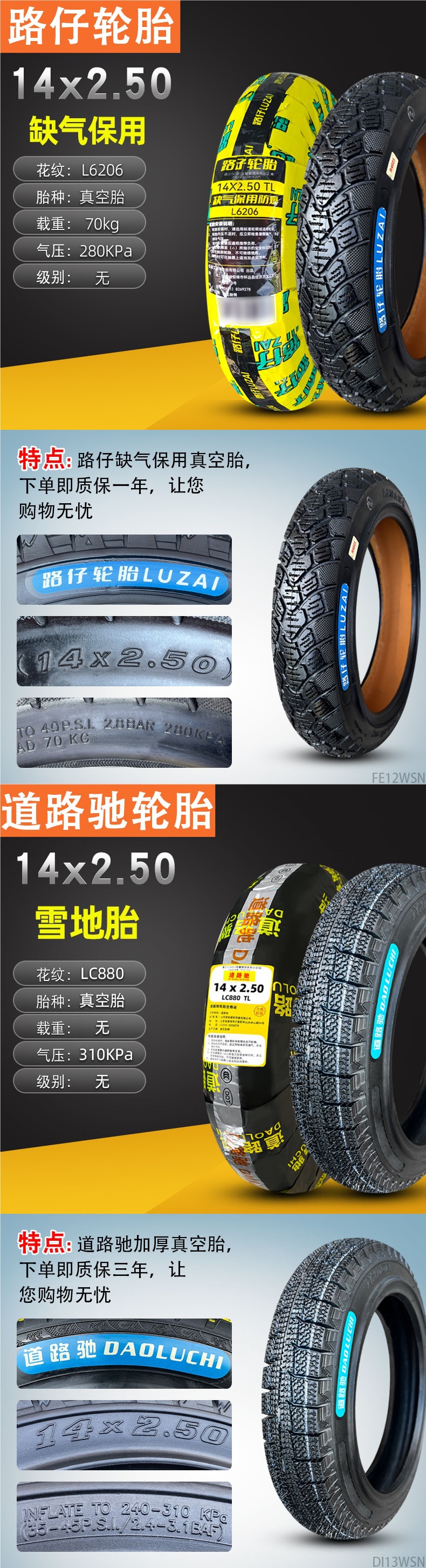 Road Tire 14/16X2.125/2.50/3.0 Electric Vehicle Vacuum Tire 14X250 Zhengxin 2.75-10