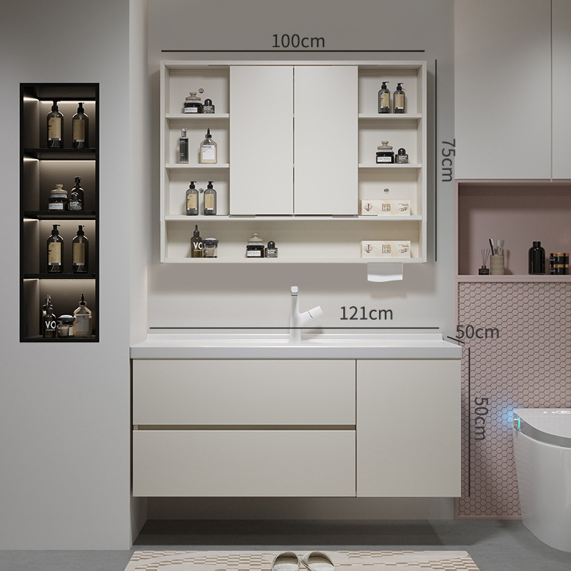 Gabinete de baño de madera sólida multicapa cerámica integral cuenca plegable Feng Shui espejo gabinete de lavabo de baño lavabo gabinete de lavabo image 13