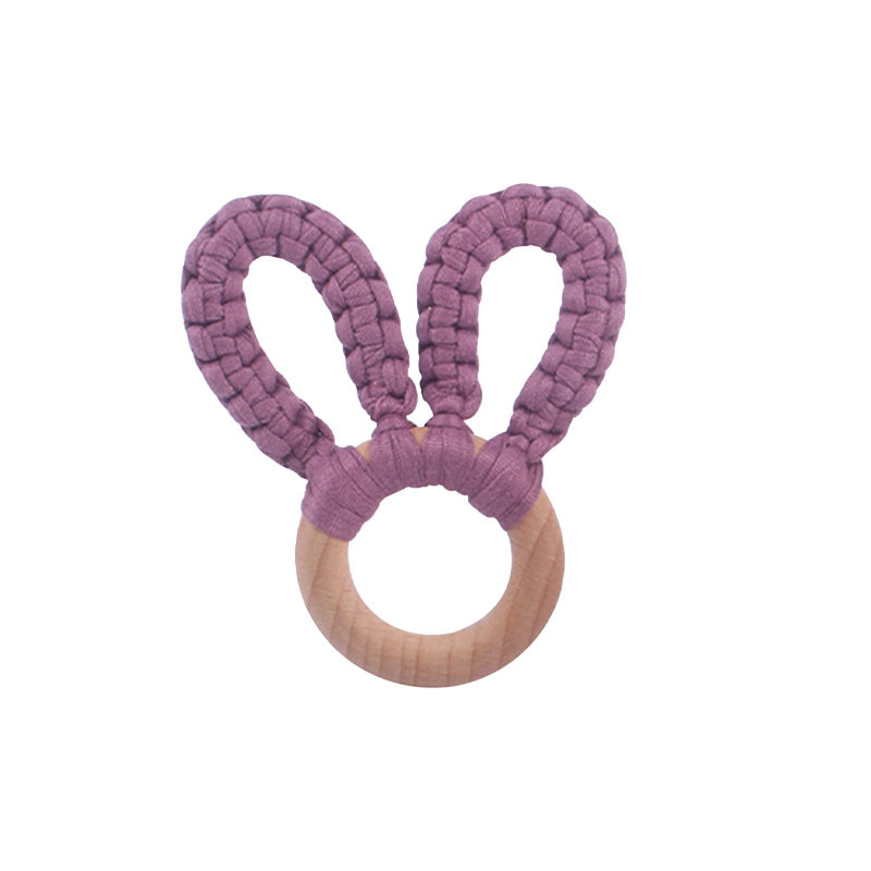 DIY bebé creativo Beech anillo mordedor pulsera juguete hecho a mano de algodón tejido orejas conejo dientes molienda palo