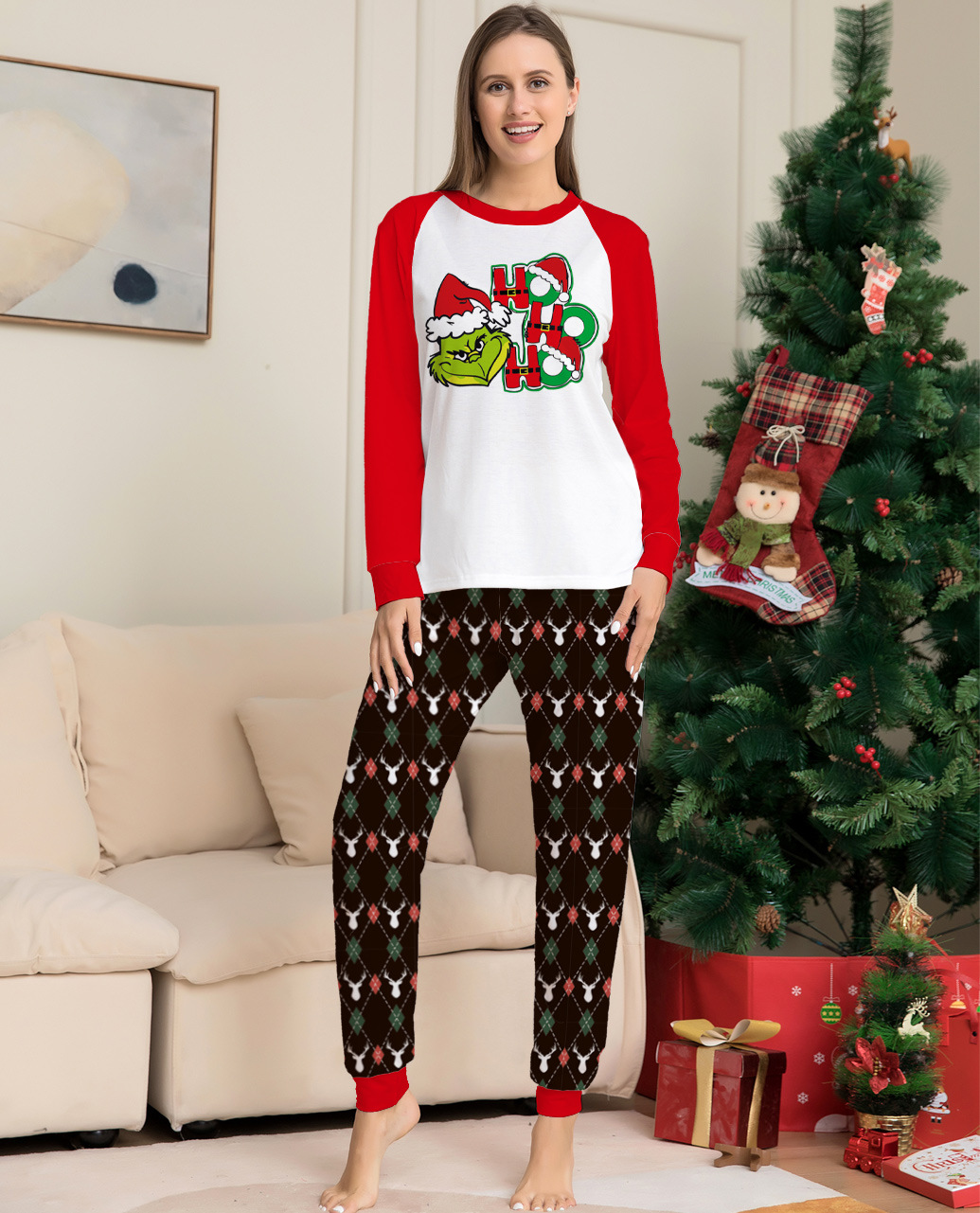 Christmas Little strange letters Christmas family dress printed homewear pajamas set_voghion.com