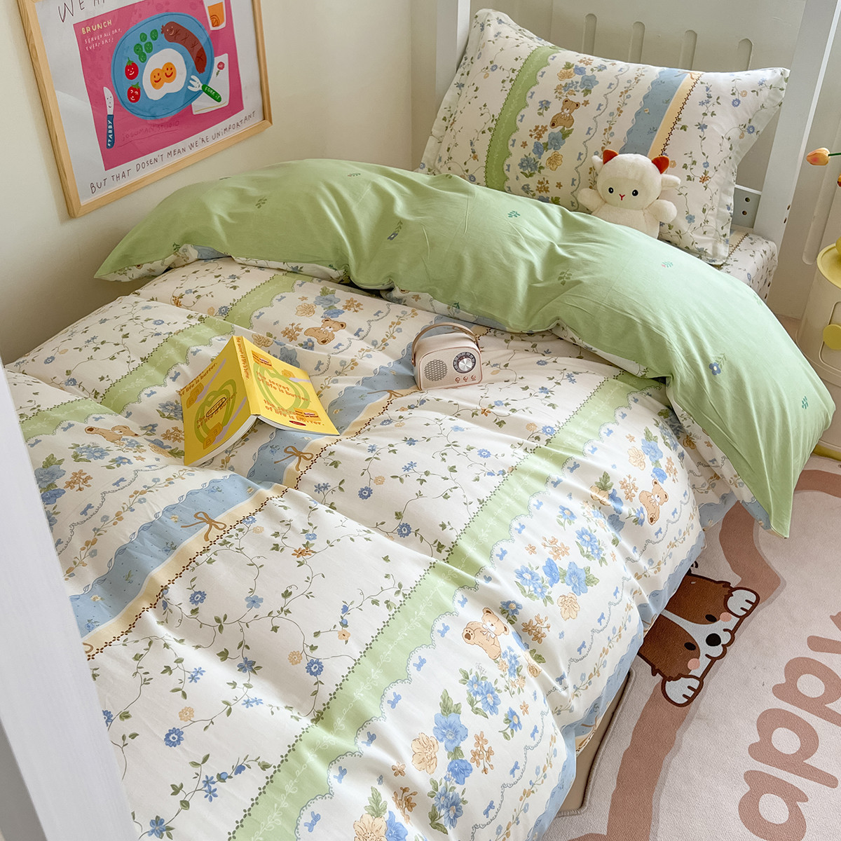 Dormitorio universitario ropa de cama de tres piezas algodón de cuatro piezas 100 sábanas individuales de algodón fundas de edredón