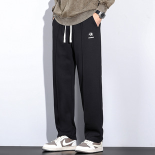 L635 | Plus Size Men's Summer New Product Vertical Texture Trousers Simple Loose Plus Size Straight Leg Casual Pants for Men