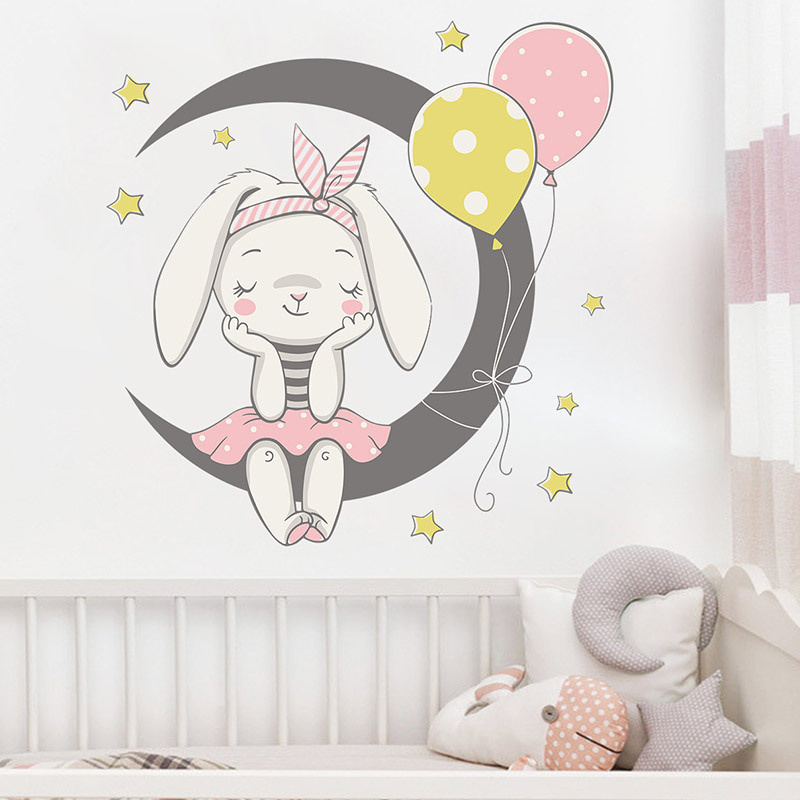 New Cartoon Moon Rabbit Balloon Wall Stickers display picture 4