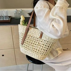 高級感のある草編みバッグ、女性用ショルダーバッグ、手編みバッグ、海辺の休暇、ビーチ、買い物かご、女性用バッグ、トートバッグ