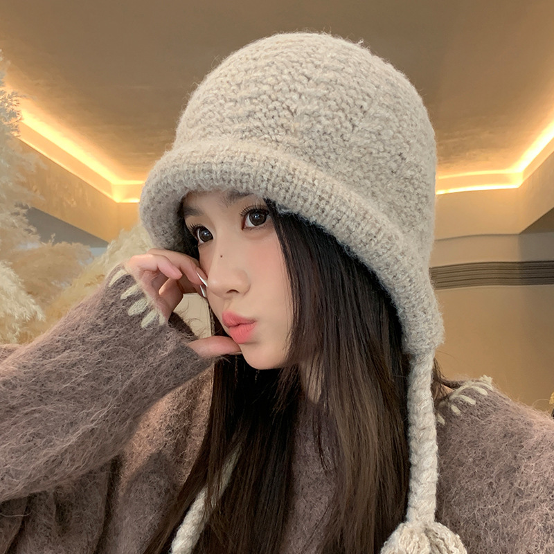 甜美百搭卷檐毛线帽子女秋冬大头围显脸小套头帽户外防寒保暖帽新|undefined