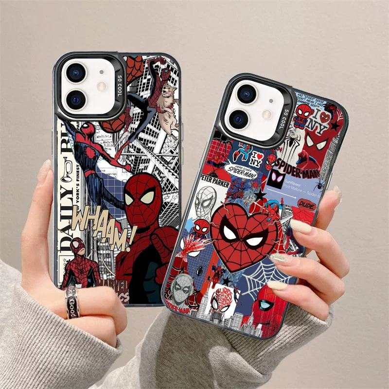Новый чехол для мобильного телефона iPhone17pro в виде спайдермена, cross-border модный бренд 15 цвет серебро IMD защитный чехол из твердого материала 11