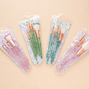 Cross-border Hot Sale Scallion Powder 5 Pct Cosmetic Brush suit Crystal Handle Beauty Makeup Tool Soft Hair Blush Brush Eye Shadow Brush