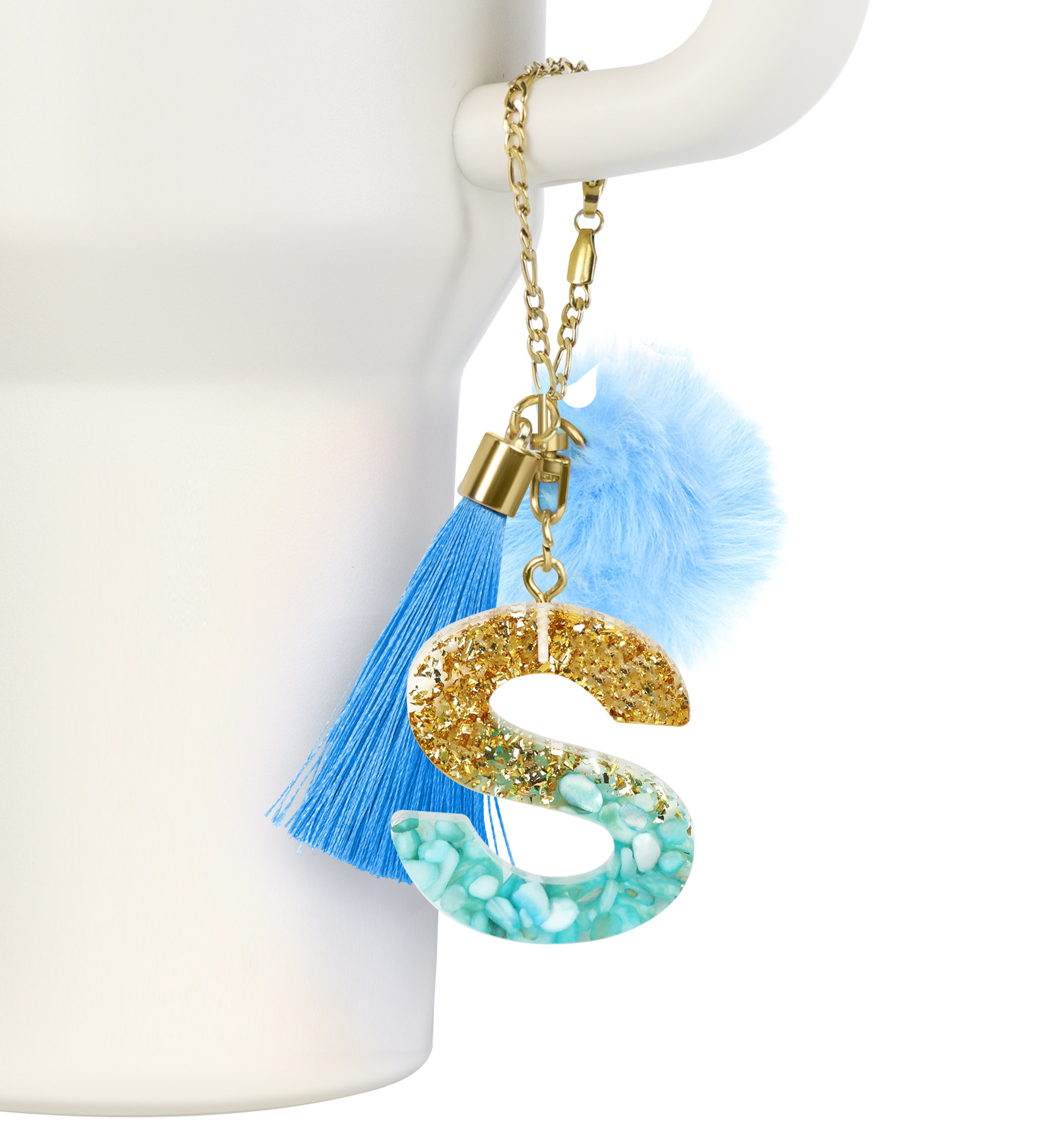 Copa Stanley europea y americana, colgante de letras de diamantes, vaso, cadena de taza de botella, bola de cristal, accesorios de llavero de letras en inglés