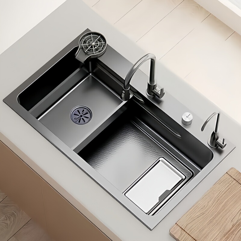 Thickened 304 Stainless Steel Kitchen Sink, Large Single Bowl, Household Vegetable Washing Basin, Handmade Dishwashing Sink, Under-Counter Sink Set Thickened 304 Stainless Steel Kitchen Sink, Large Single Bowl, Household Vegetable Washing Basin, Handmade Dishwashing Sink, Under-Counter Sink Set