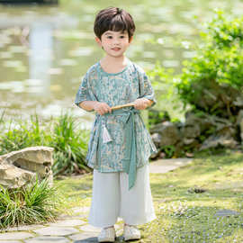 男童汉服古装山水长袍夏季表演服国学服套装幼儿园男孩演出服批发